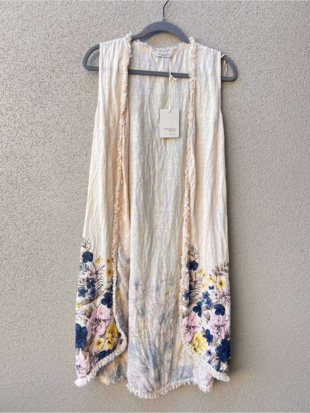 Linen Floral Fringe Vest/Duster